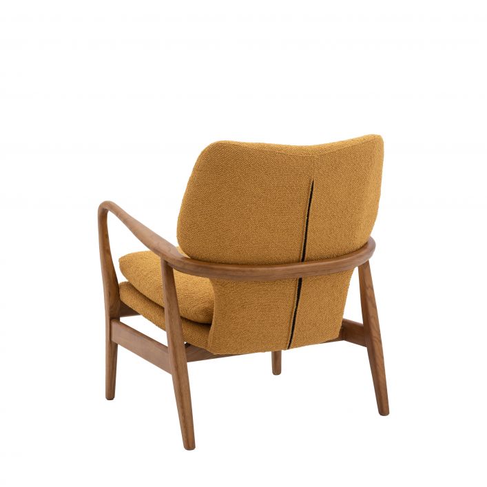 Arny Mid Century Style Small Armchair in Ochre linen with button detail | MalletandPlane.com