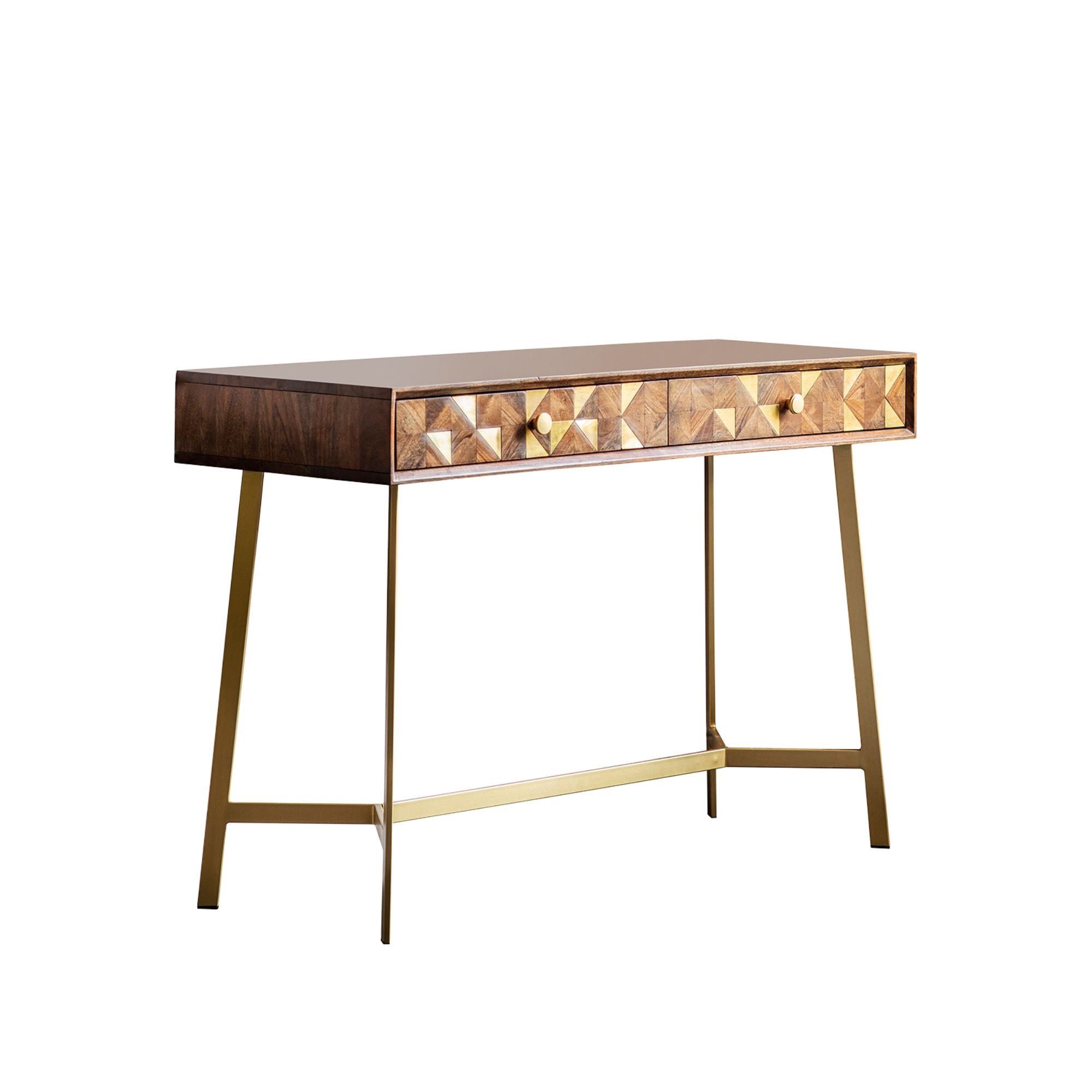 Clift console table / desk in acacia wood and brass | MalletandPlane.com