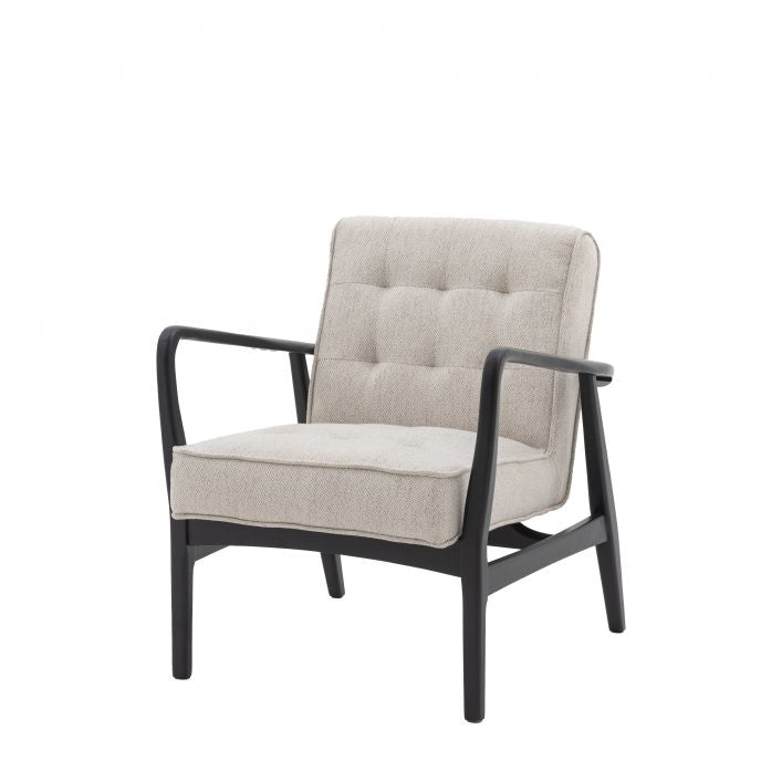 Ronson Mid Century Armchair with black solid oak frame and natural weave upholstery | MalletandPlane.com