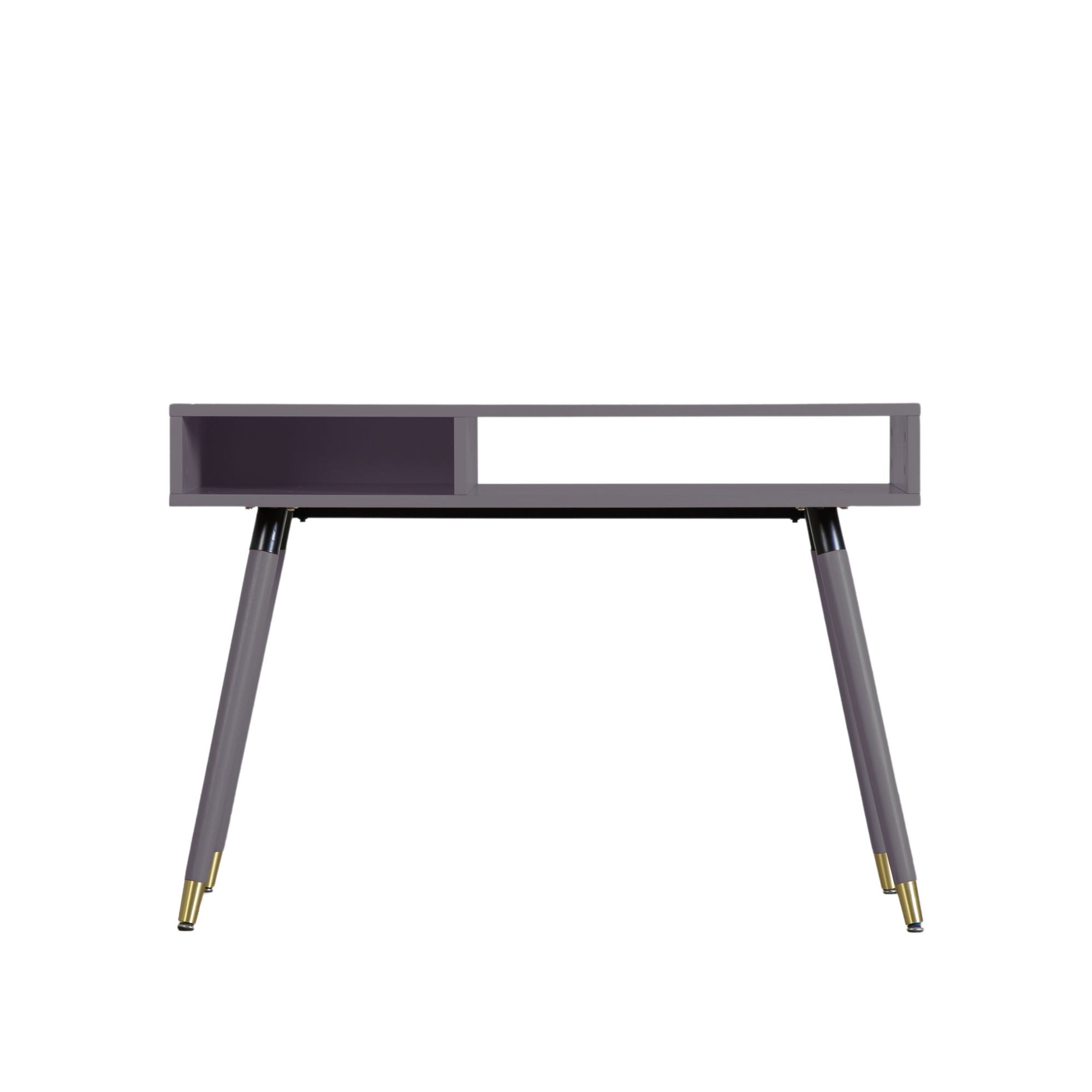 Evissa grey console table with brass socks and adjustable feet | malletandplane.com