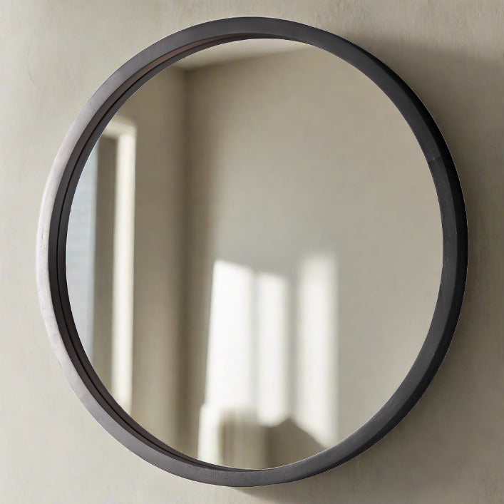 Laylah 800mm round mirror in matt charcoal black | MalletandPlane.com