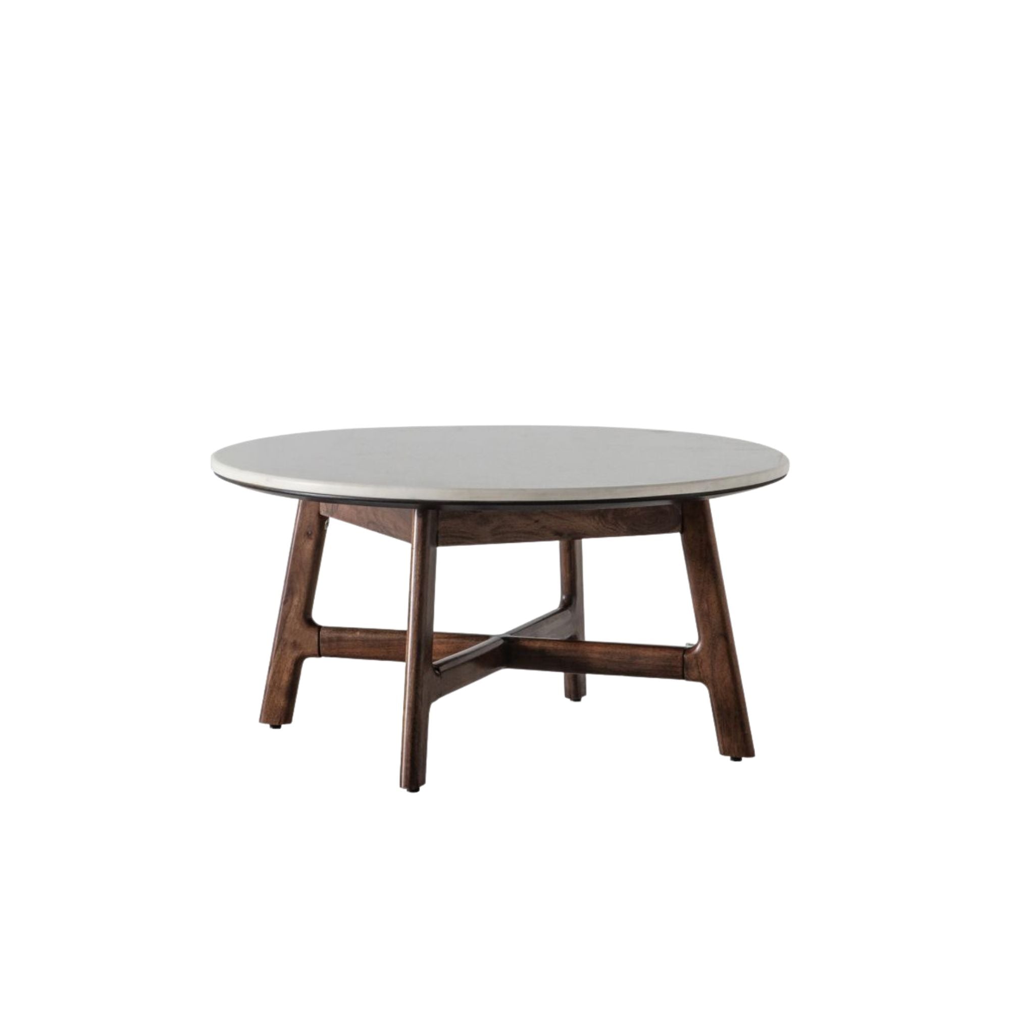 Fresca Round Coffee Table in walnut finish with marble top | MalletandPlane.com