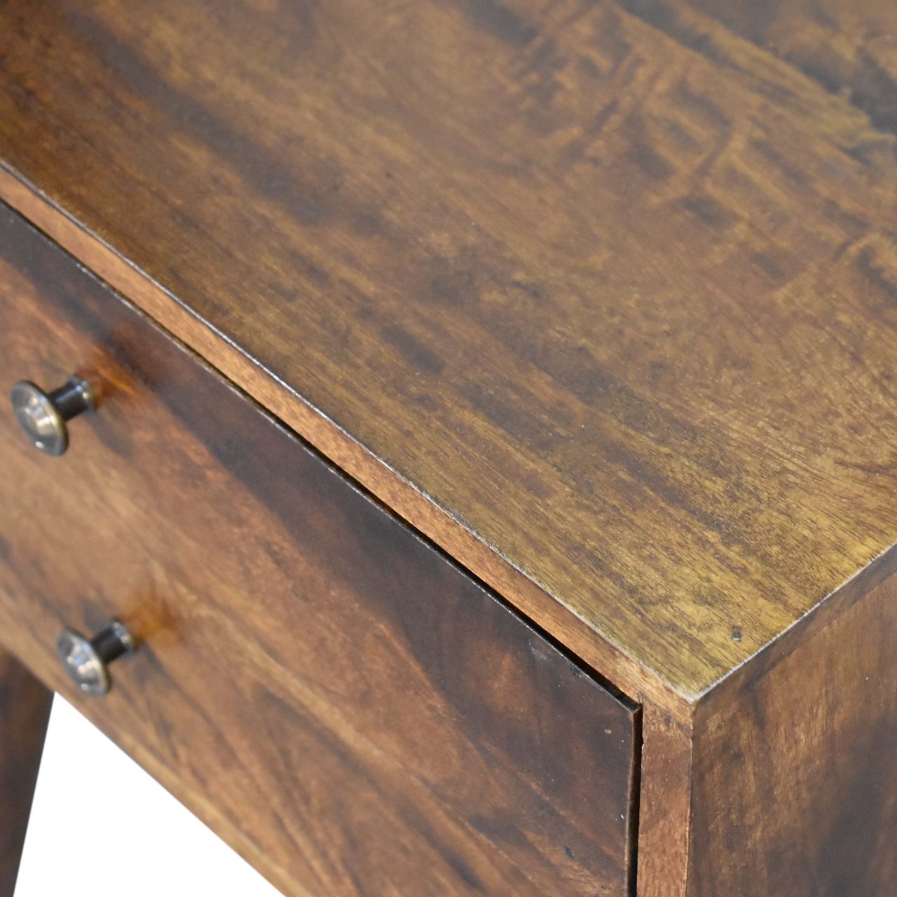 Blake handmade solid wood bedside table with 2 drawers in a deep chestnut finish | malletandplane.com