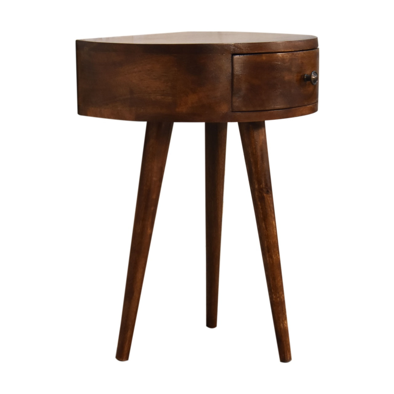 Century Crescent Bedside Table in Deep Chestnut with 1 x Drawer | malletandplane.com