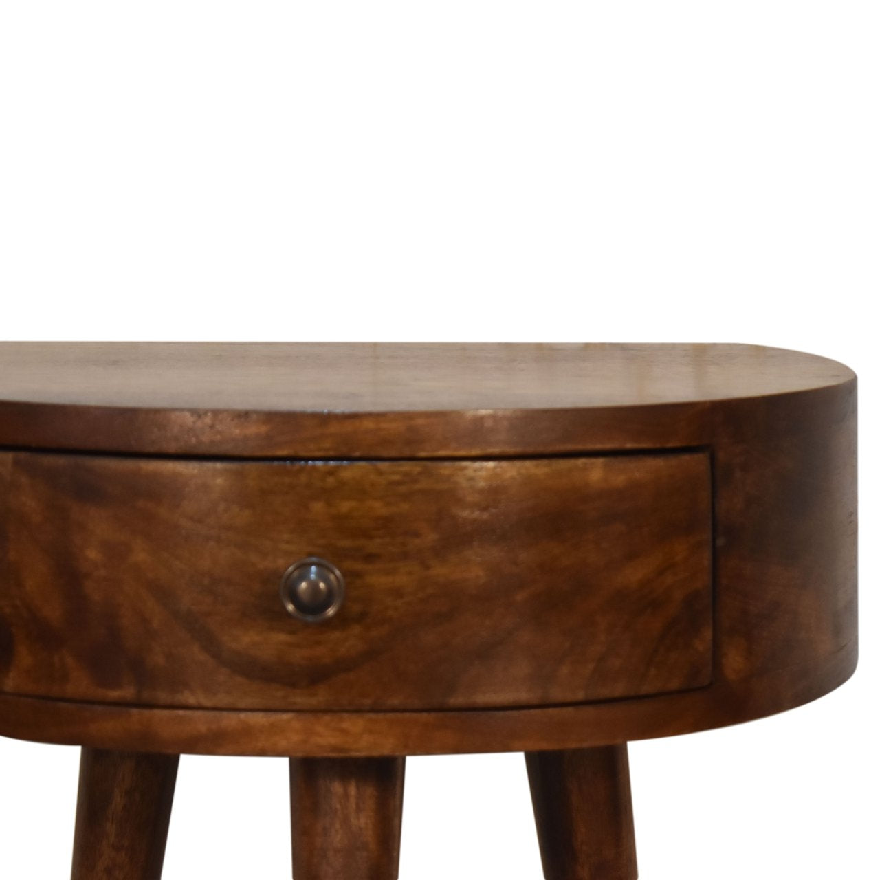 Crescent Bedside Table in Deep Chestnut with 1 x Drawer  | malletandplane.com