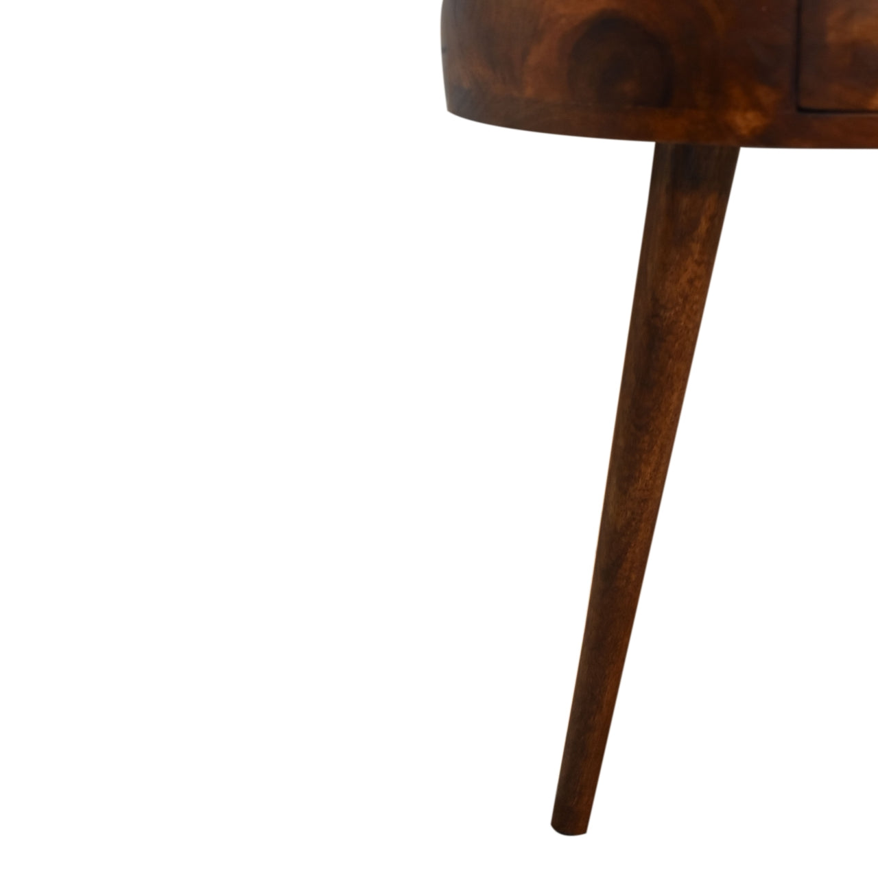 Crescent Bedside Table in Deep Chestnut with 1 x Drawer  | malletandplane.com