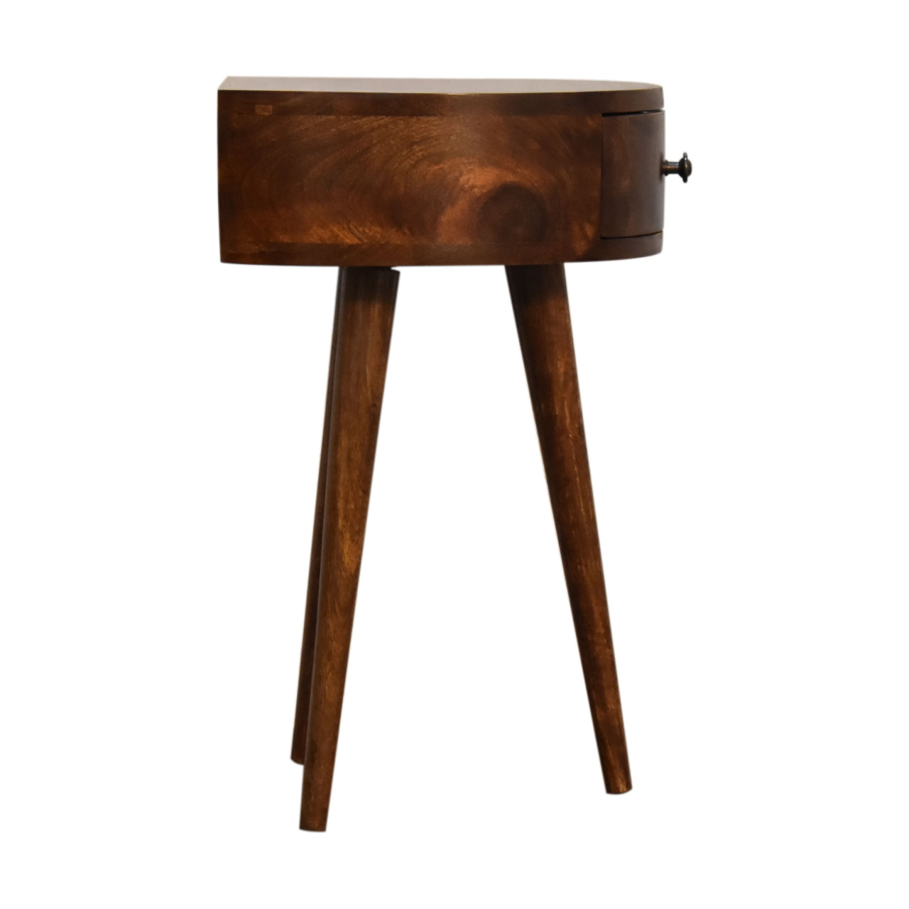 Crescent Bedside Table in Deep Chestnut with 1 x Drawer  | malletandplane.com