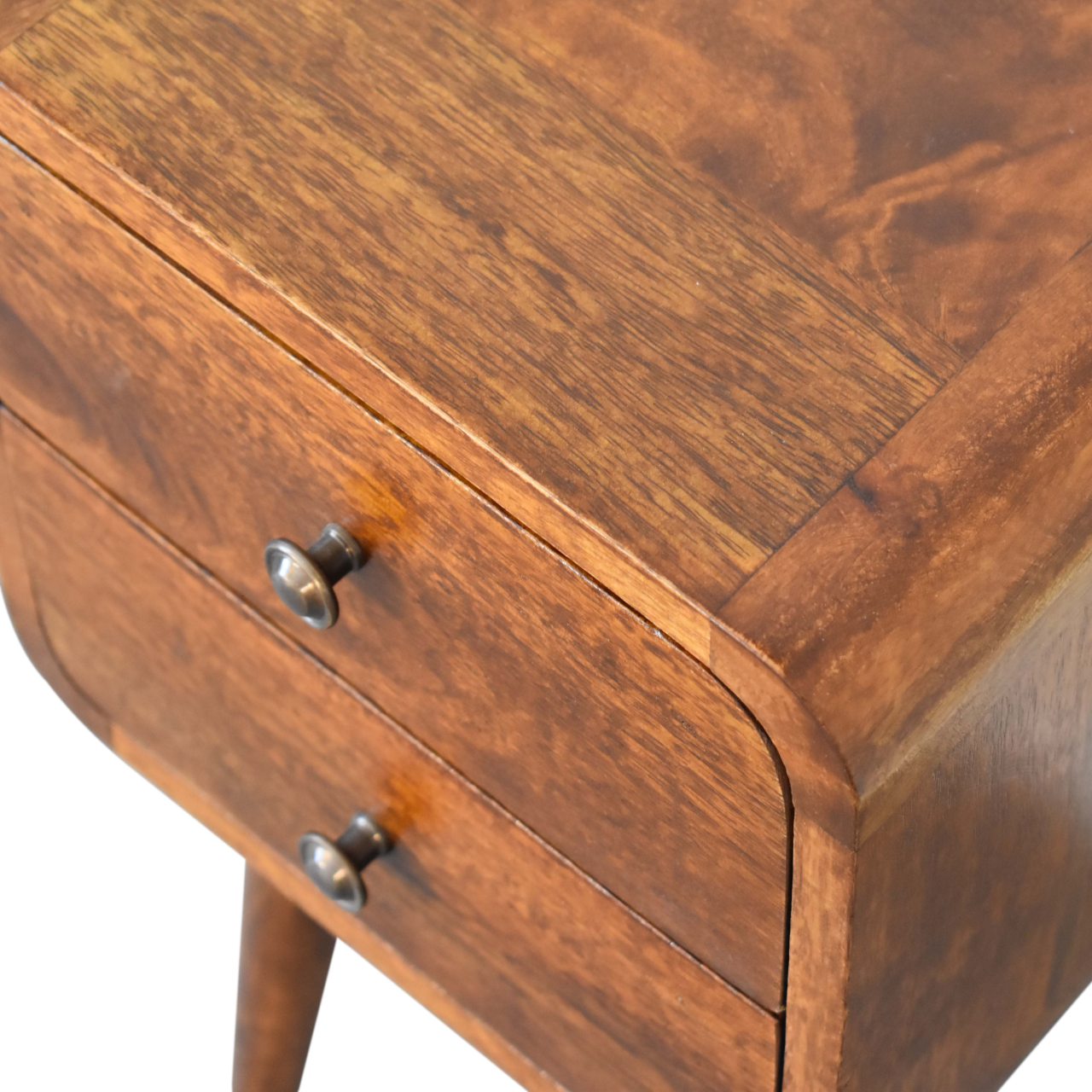 Century Handmade Solid Wood 2 drawer chestnut mini bedside table| malletandplane.com