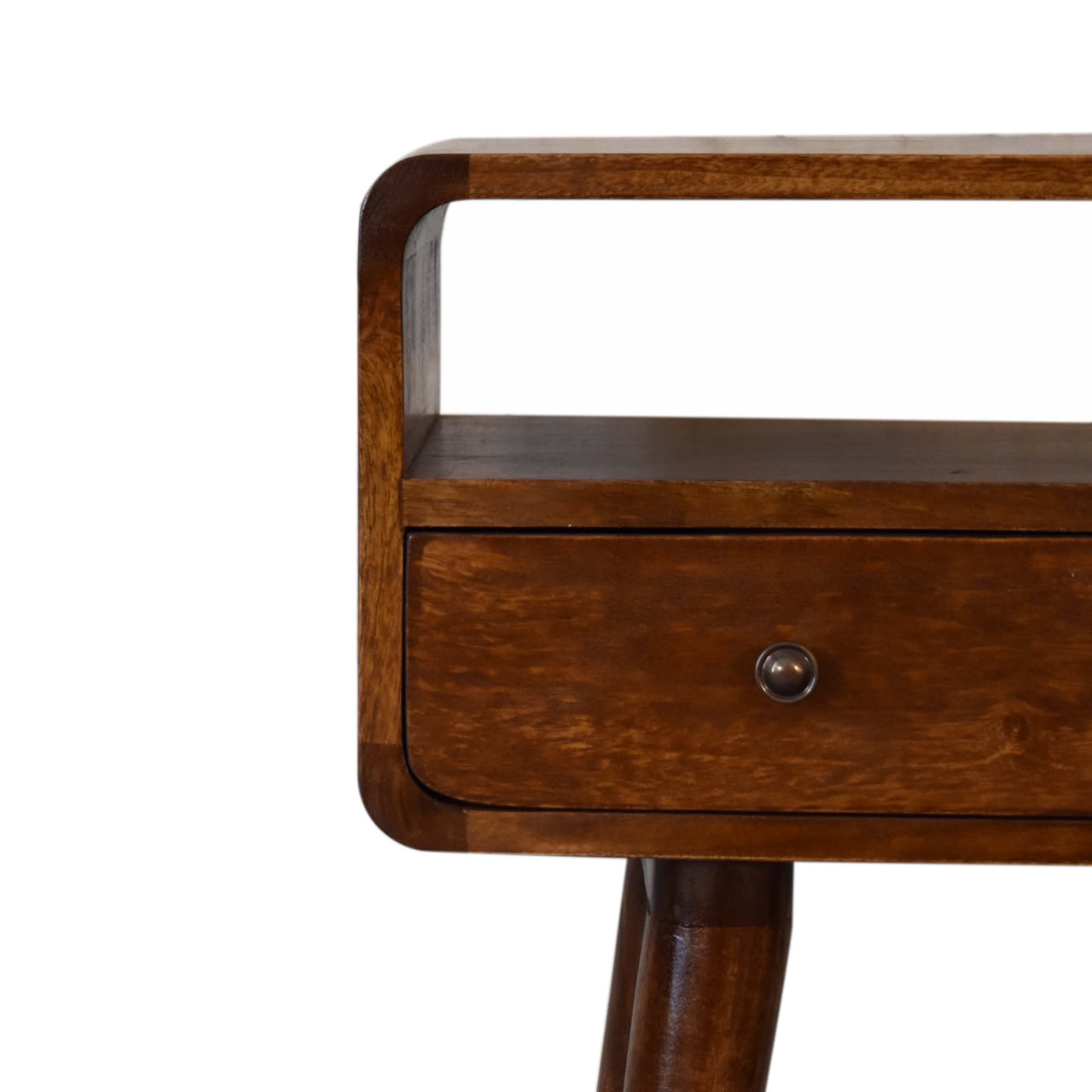 Century Handmade solid wood 2 drawer small console table in deep chestnut finish | malletandplane.com