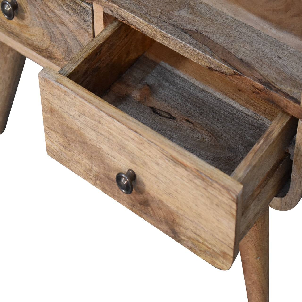 Modal handmade 2 drawer small wooden tv stand in natural oak-ish finish | malletandplane.com