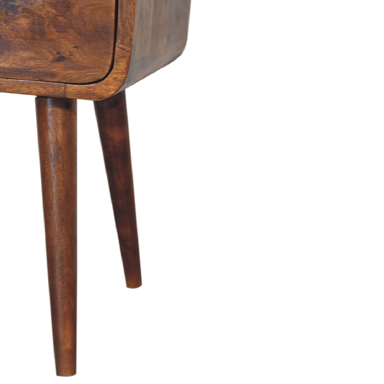 Mini Century Open Slot Compact Solid Wood Bedside Table in Deep Chestnut Finish | MalletandPlane.com