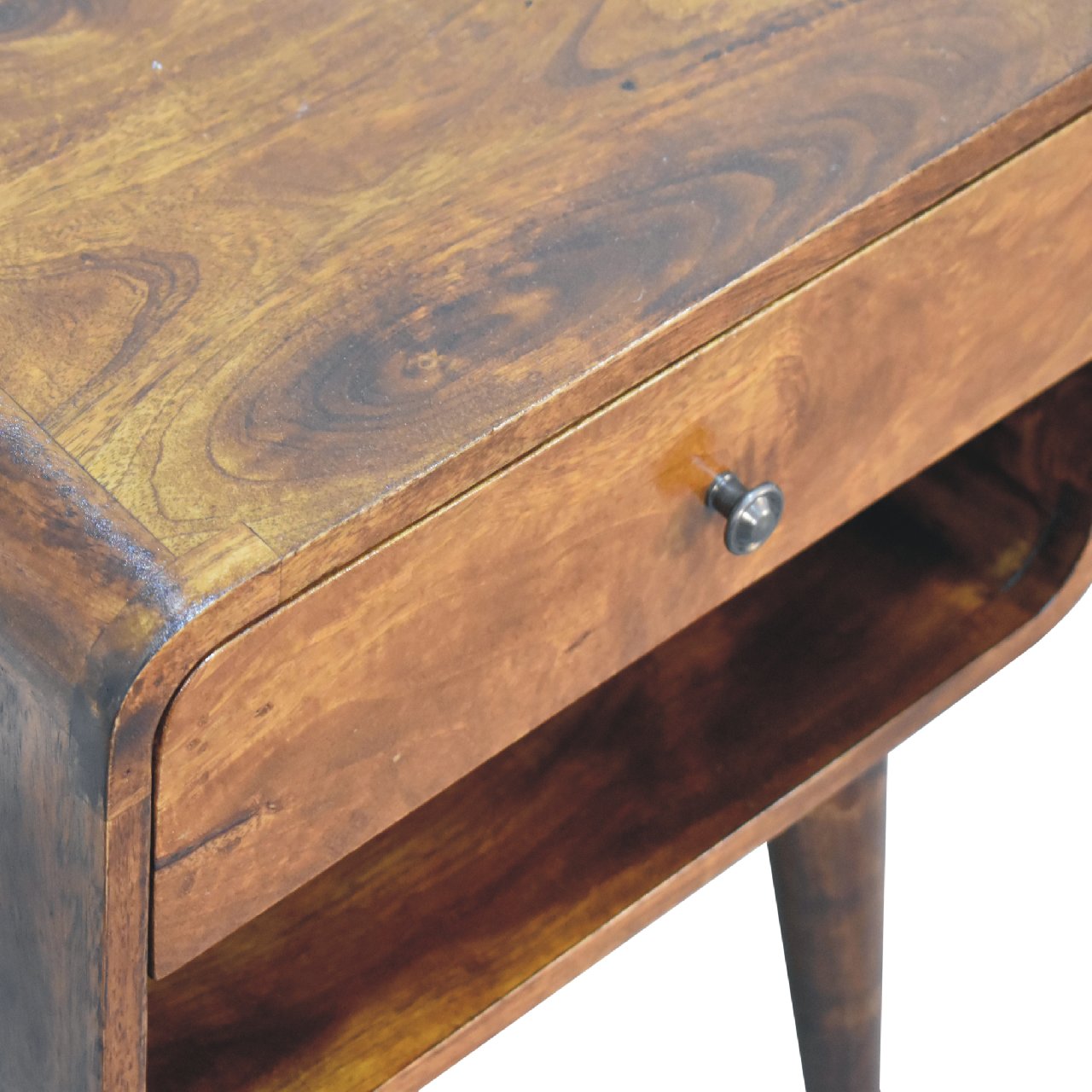 Centurion Open Slot Solid Wood Mid Century Modern Bedside Table in Deep Chestnut | MalletandPlane.com
