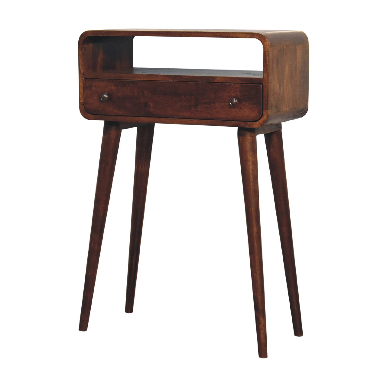 Century 1 Drawer handmade solid wood small console table in deep chestnut finish | malletandplane.com
