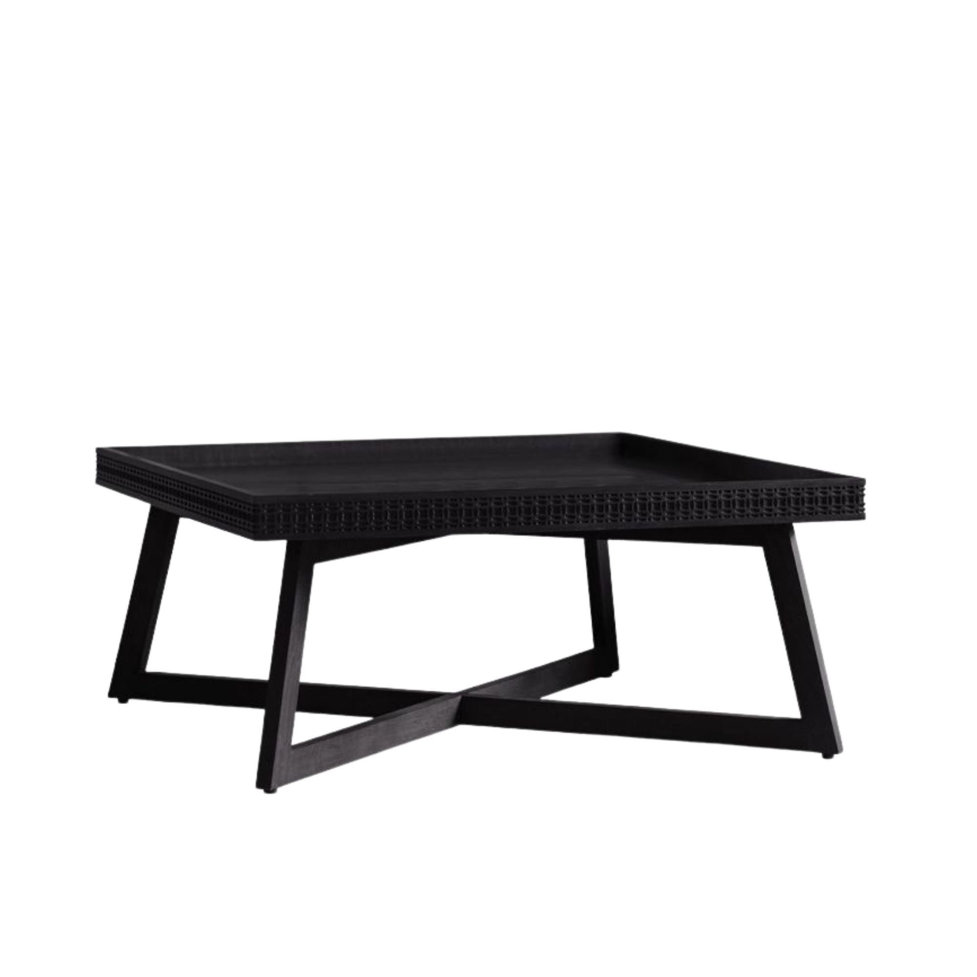 Laylah Charcoal black coffee table with inlaid pattern | malletandplane.com