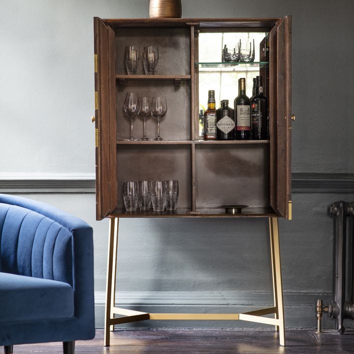 Clift Drinks Cabinet with interior fittings and brass inlaid doors  | MalletandPlane.com