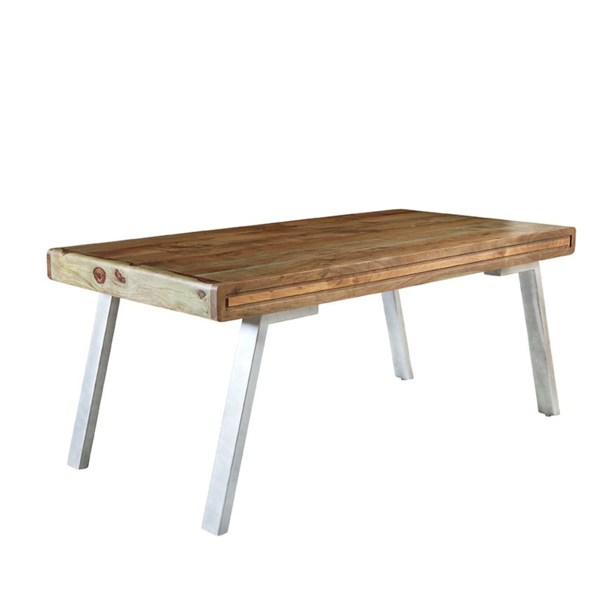 Kasia Solid Natural Acacia Wood and Reclaimed Metal Large Dining Table | MalletandPlane.com  