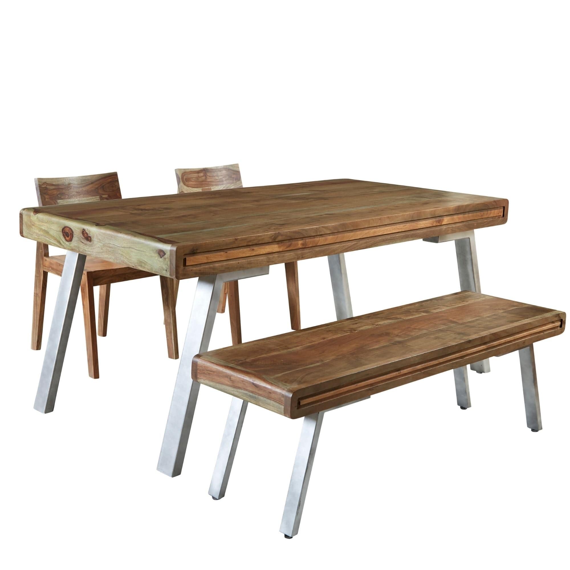 Kasia Solid Natural Acacia Wood and Reclaimed Metal Large Dining Table | MalletandPlane.com  
