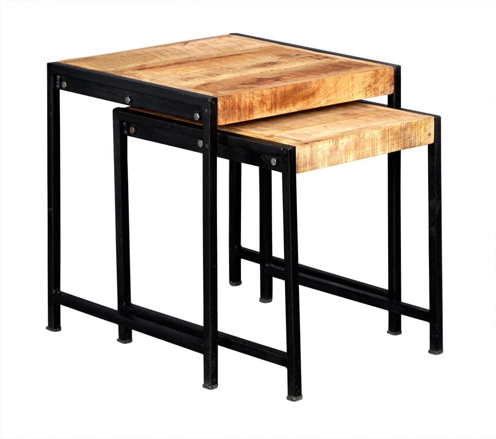 LOFT Industrial Vintage set of 2 nesting tables  made of solid wood and reclaimed metal | MalletandPlane.com