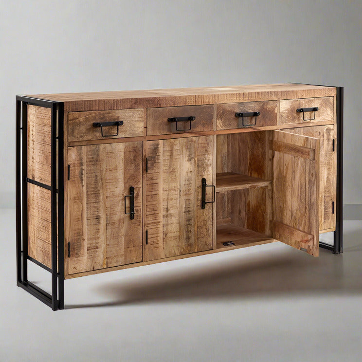 Loft handmade XL solid wood sideboard with industrial vintage detailing | malletandplane.com