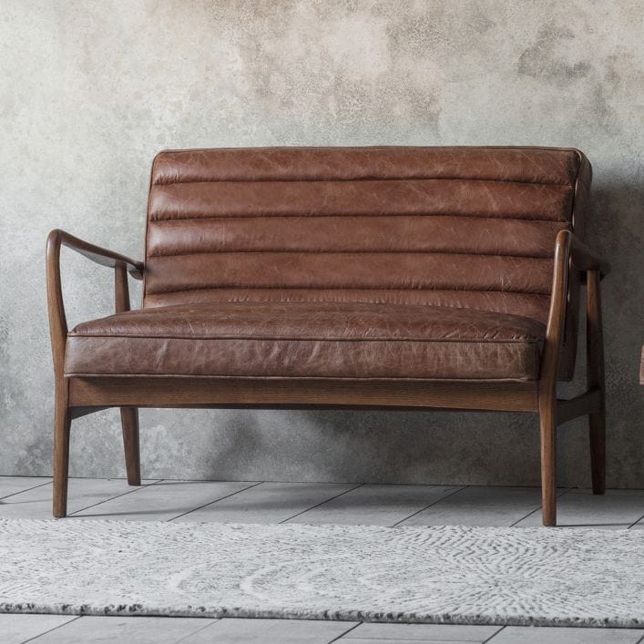MARCUS 2 seat mid century sofa in vintage brown leather | malletandplane.com