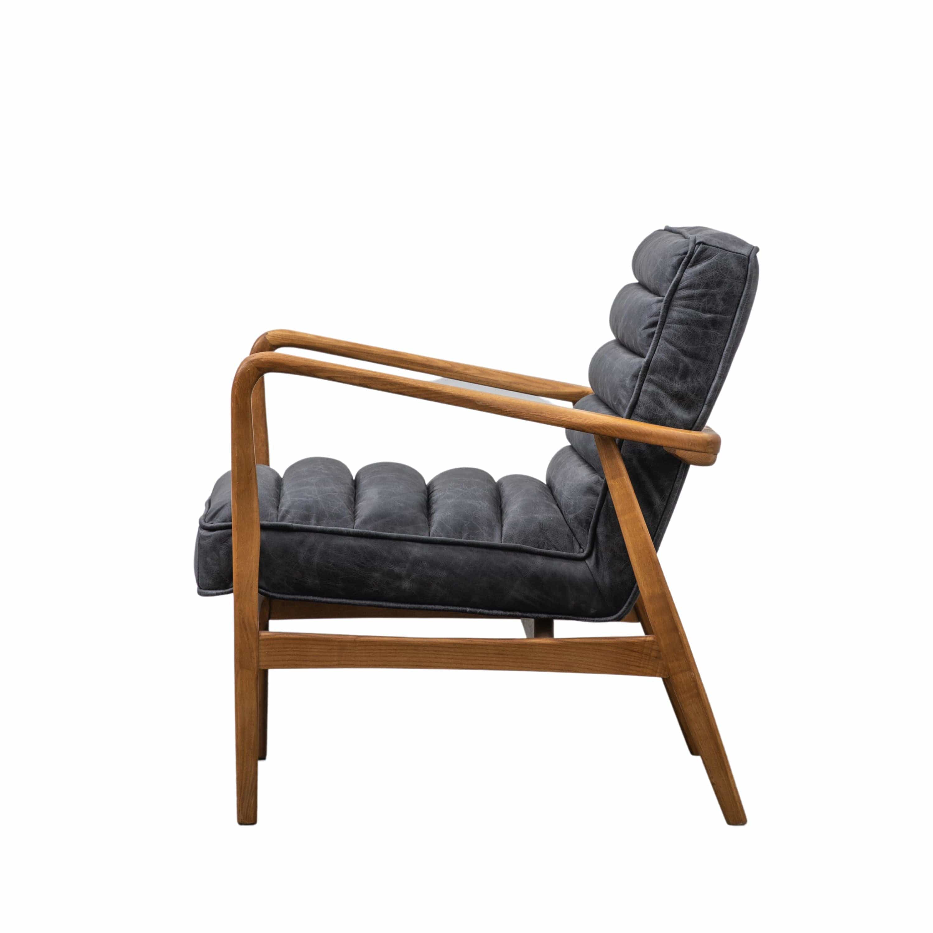 Marcus Armchair in top grain ebony leather with a solid oak frame | MalletandPlane.com