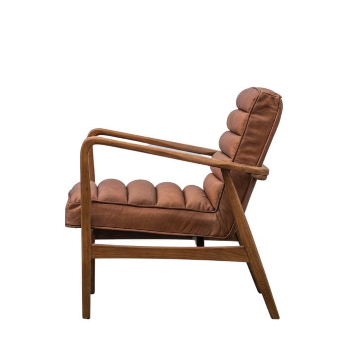 Marcus vintage brown leather armchair with stitching detail and solid wood frame | MalletandPlane.com