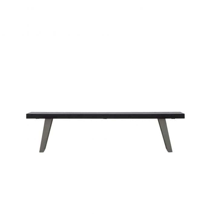 Pimlico Dining Bench in black stained solid acacia with silver metal angular legs | MalletandPlane.com