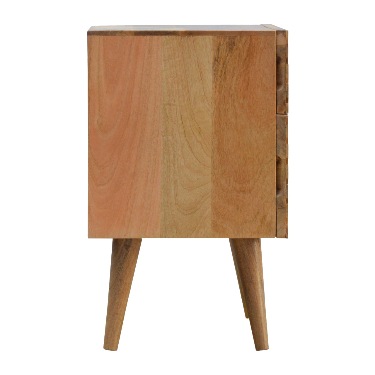 Burcote 2 drawer carved solid wood bedside table | malletandplane.com