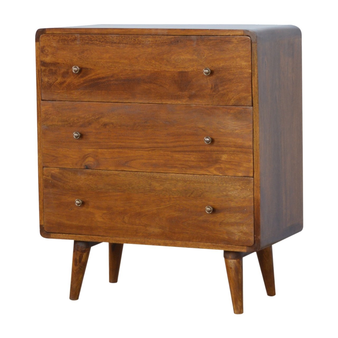 Century handmade solid wood 3 drawer chest of drawers in deep chestnut finish | malletandplane.com