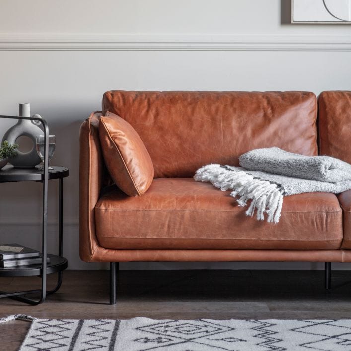 Teddy 3 seater leather sofa with metal legs | MalletandPlane.com